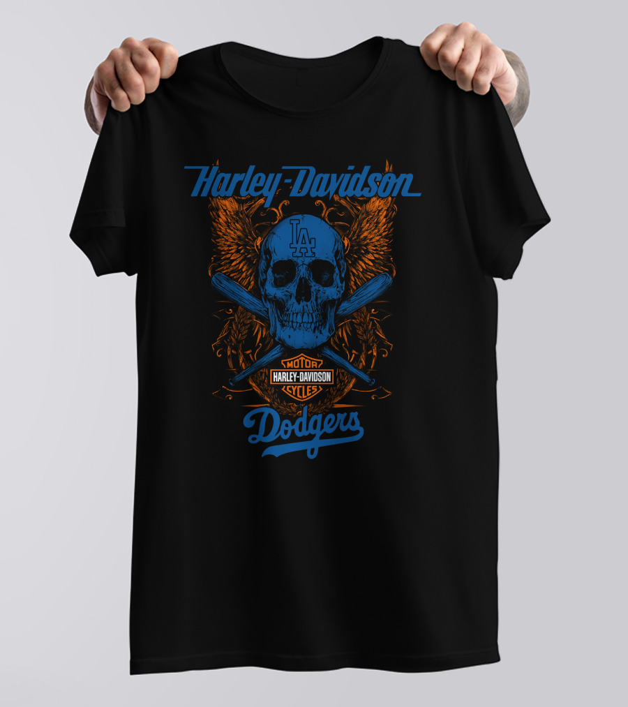 Harley Davidson Los Angeles Dodgers Skull Crossbats T-Shirt
