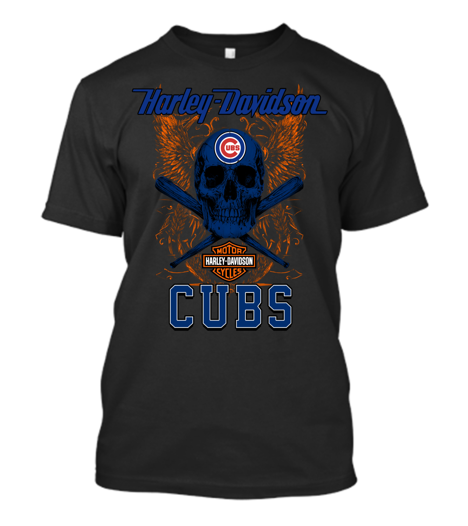 Harley Davidson Motor Cycles Cubs Skull And Crossed Bats T-Shirt