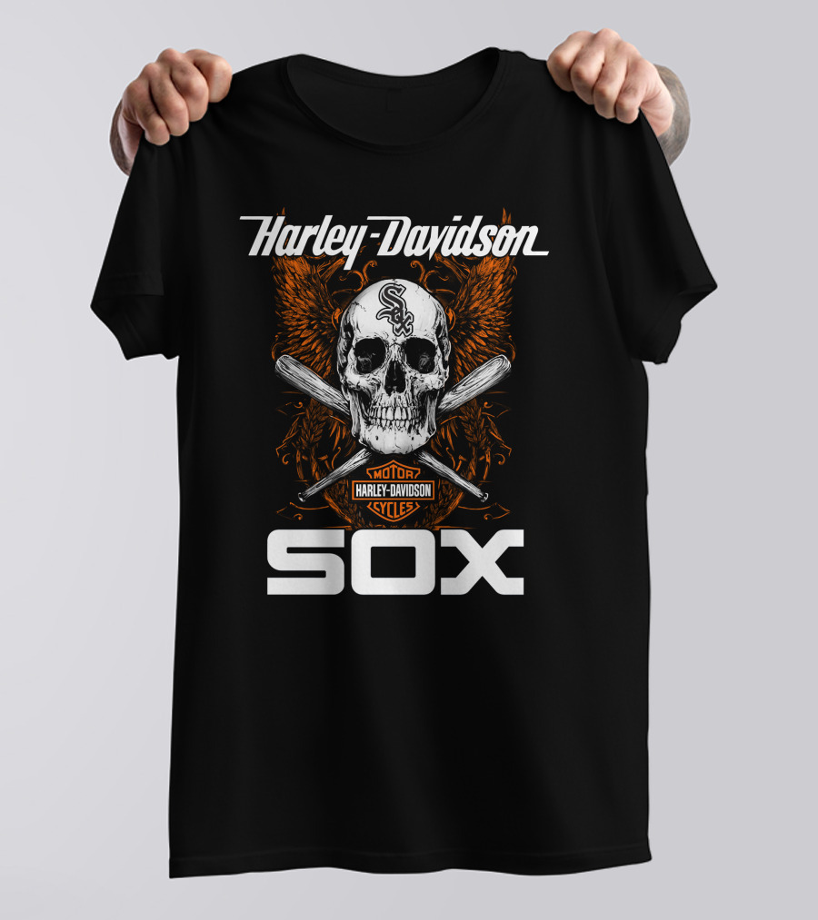 Harley Davidson Motor Cycles Chicago White Sox Skull And Crossed Bats T-Shirt