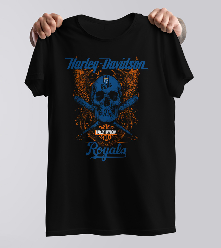 Harley Davidson Kansas City Royals Motor Cycles Skull Wings T-Shirt