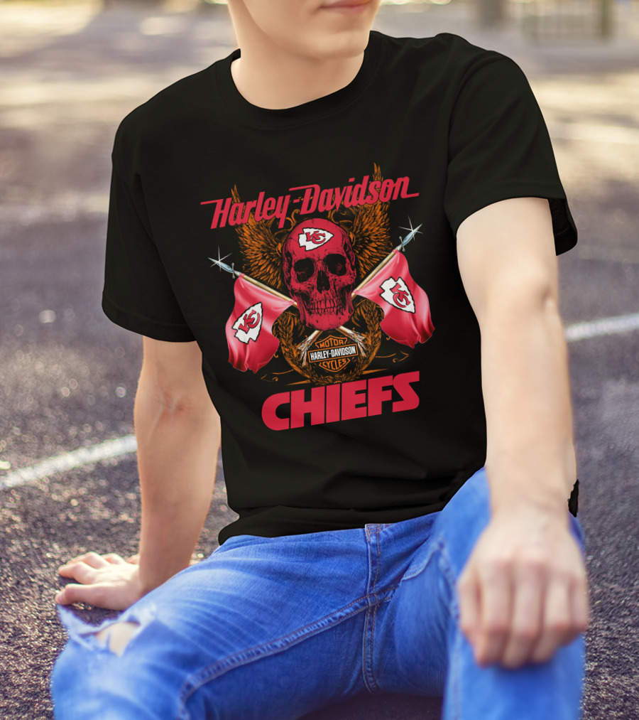 Harley Davidson Chiefs Skull Flags Motorcycle Cycles T-Shirt