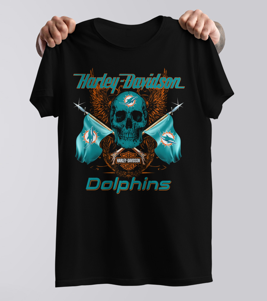 Harley Davidson Dolphins Skull Motor Cycles Flag T-Shirt