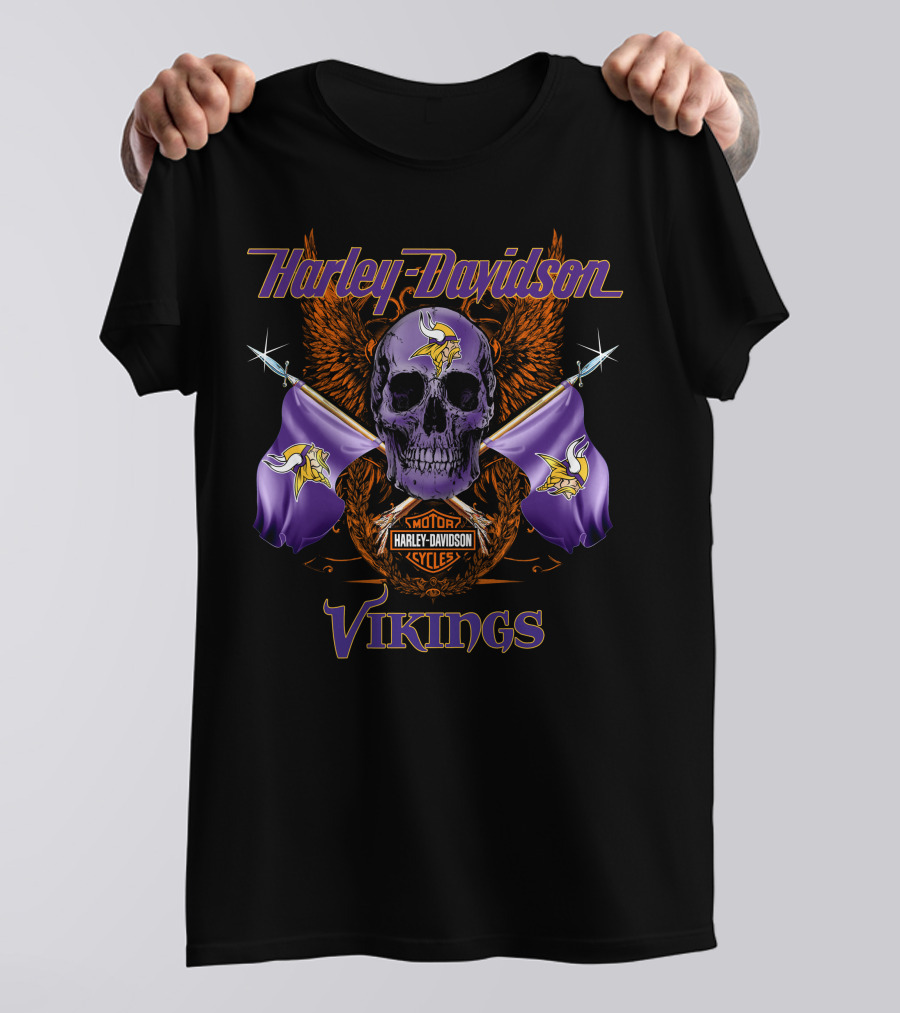 Harley Davidson Vikings Skull Flags T-Shirt