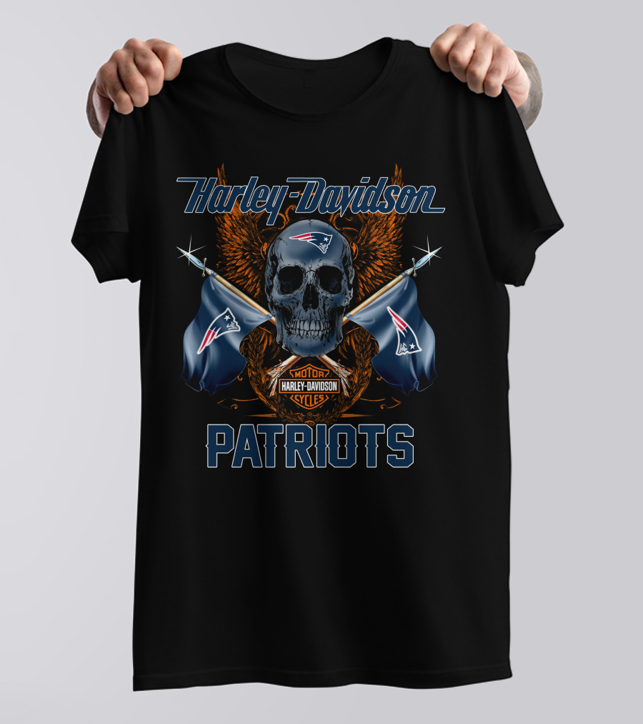 Harley Davidson Patriots Skull With Flags T-Shirt