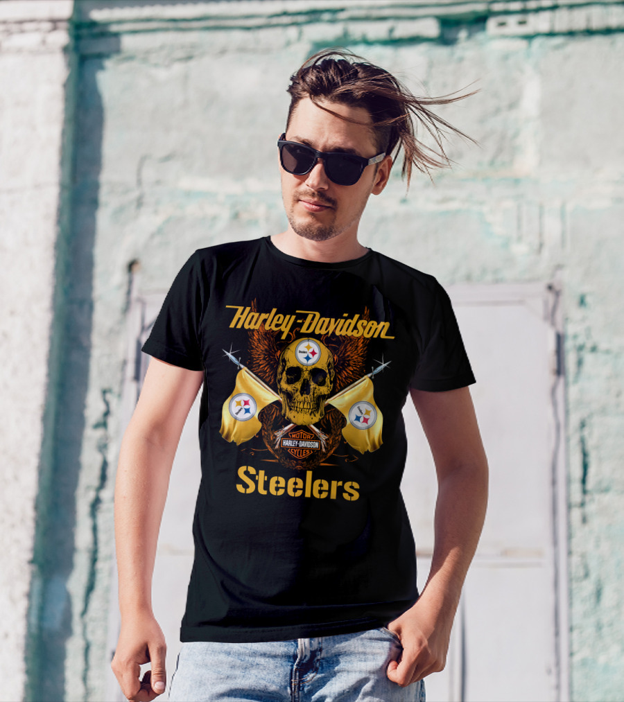 Harley Davidson Steelers Skull Flags T-Shirt
