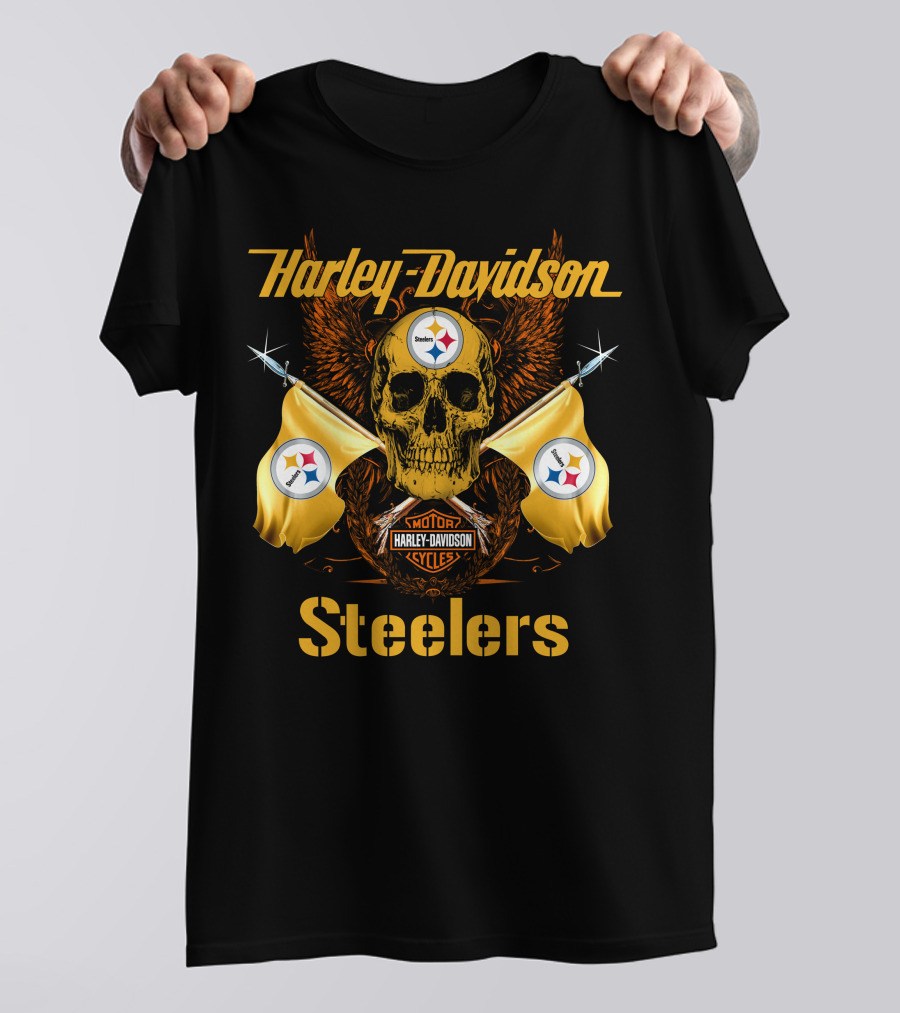 Harley Davidson Steelers Skull Flags T-Shirt