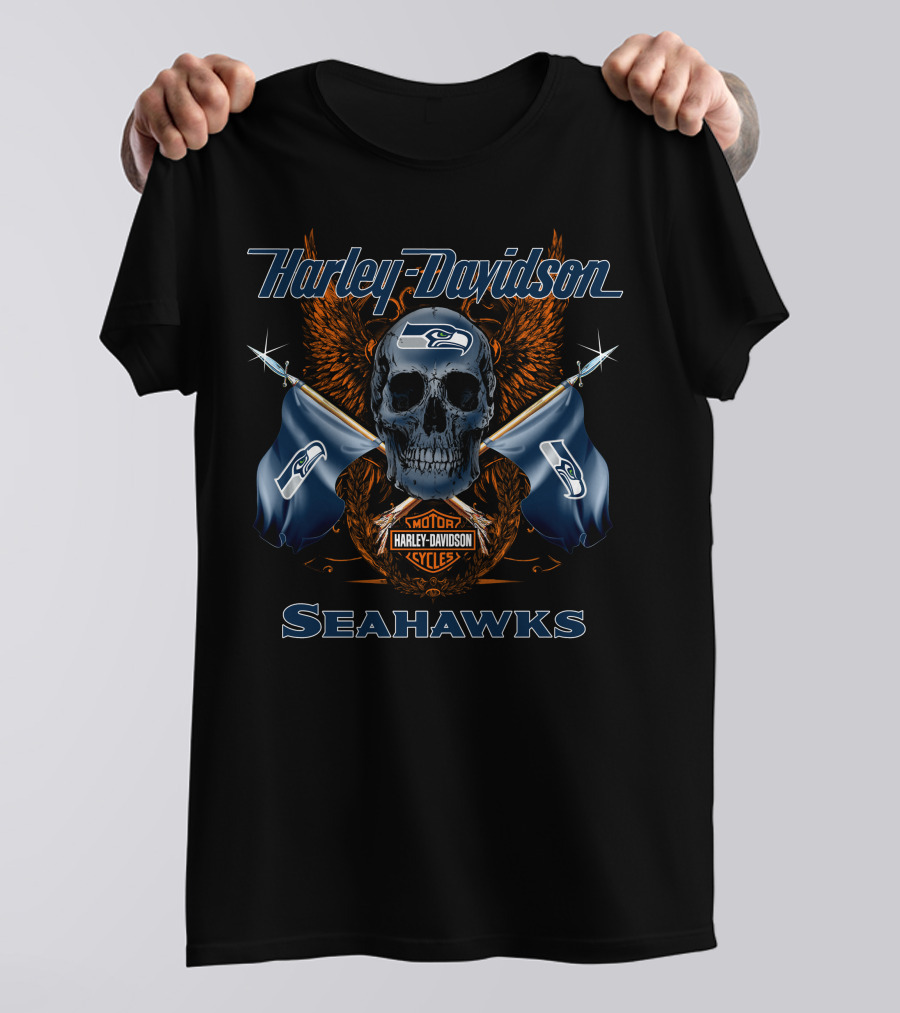 Harley Davidson Seahawks Skull Flags T-Shirt