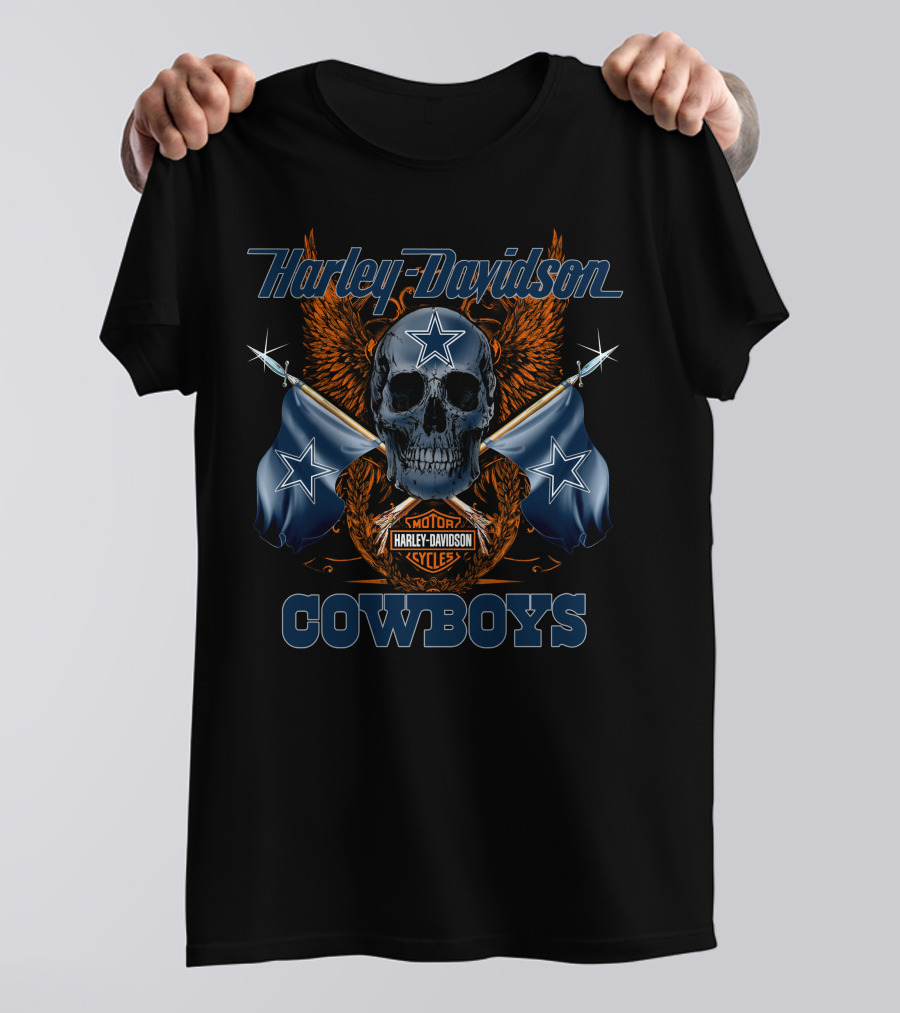 Harley Davidson Cowboys Skull Star Flag T-Shirt