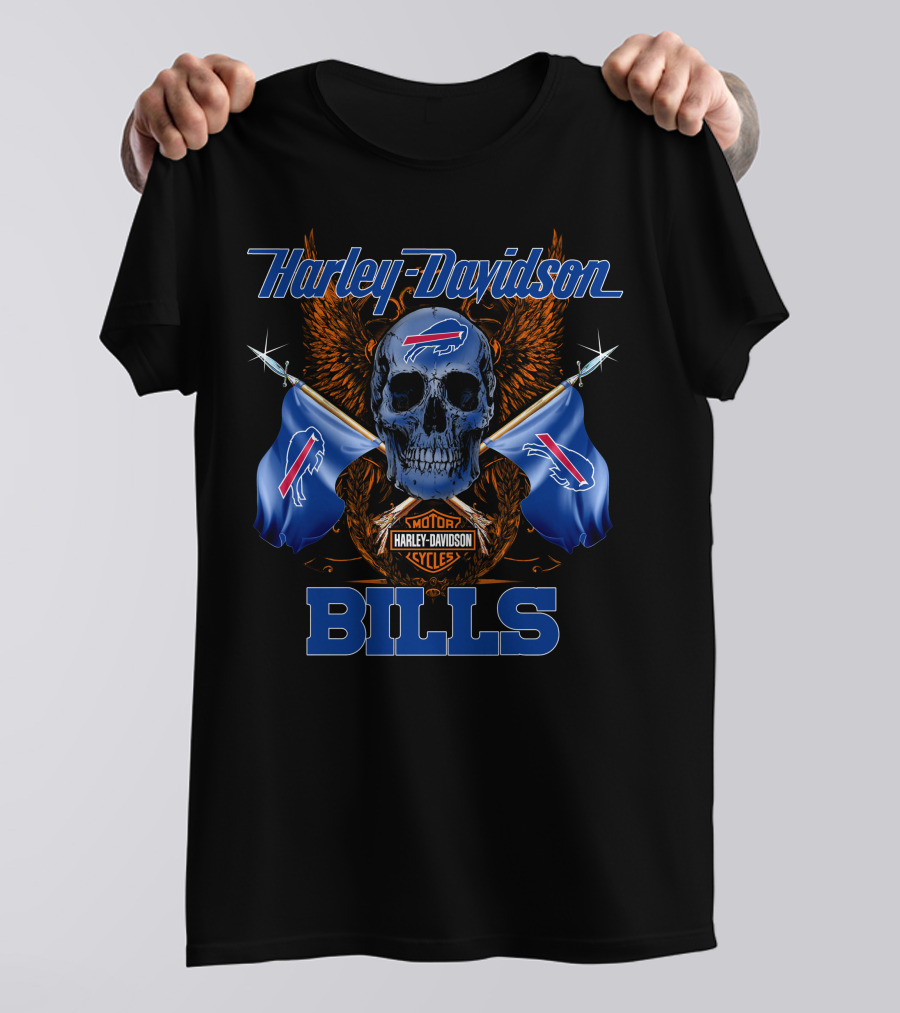 Harley Davidson Buffalo Bills Skull Flags T-Shirt