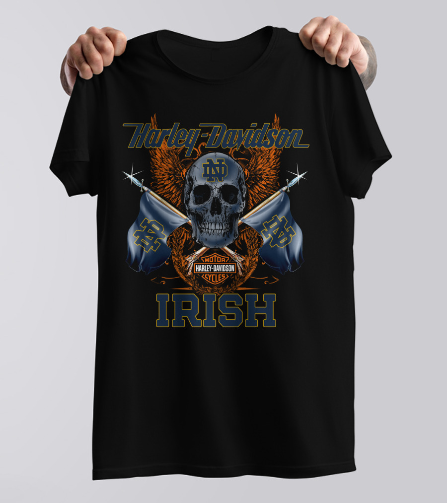 Harley Davidson Nd Skull Irish Flags Motor Cycles T-Shirt