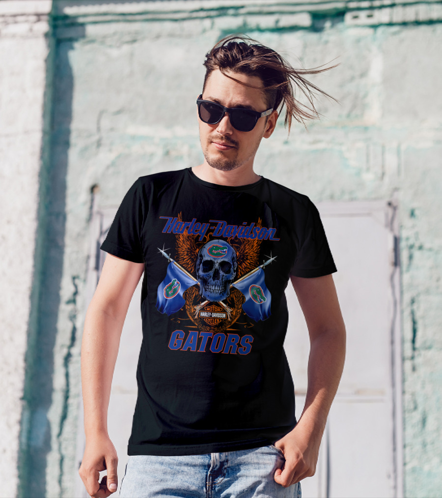 Harley Davidson Florida Gators Skull Flags T-Shirt