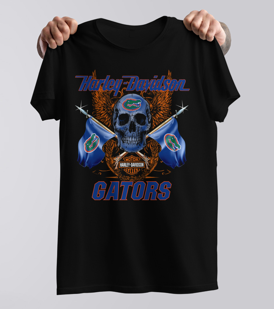 Harley Davidson Florida Gators Skull Flags T-Shirt