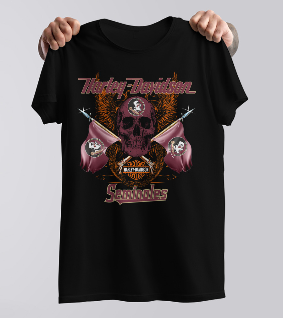 Harley Davidson Seminoles Skull Flags T-Shirt
