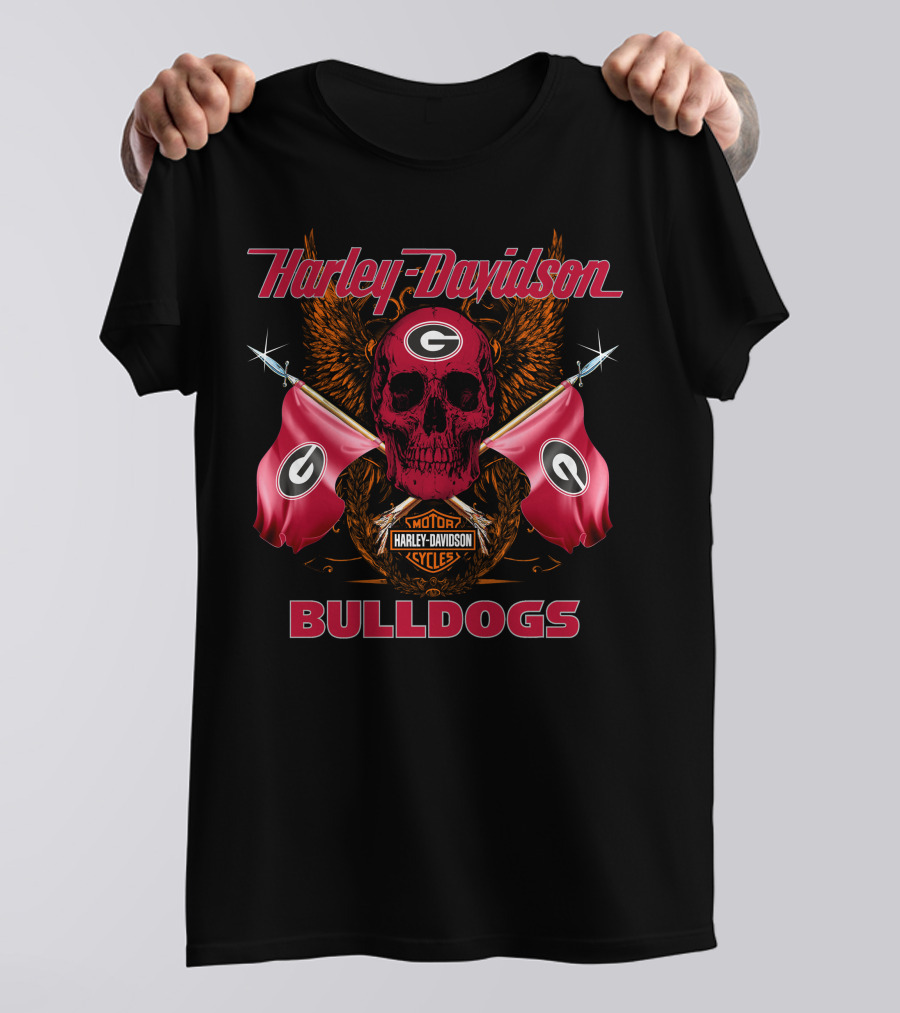 Harley Davidson Bulldogs Georgia Skull Flags T-Shirt