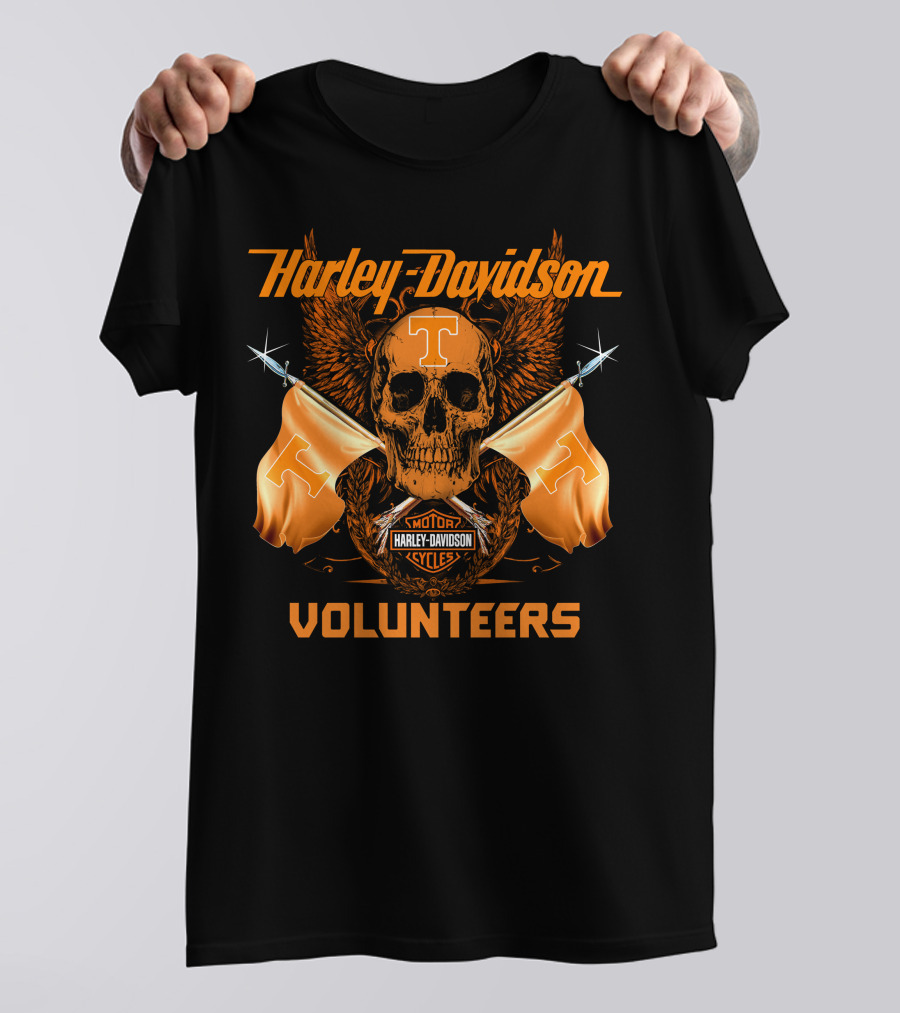 Harley Davidson Volunteers Skull Orange Flags Winged T-Shirt