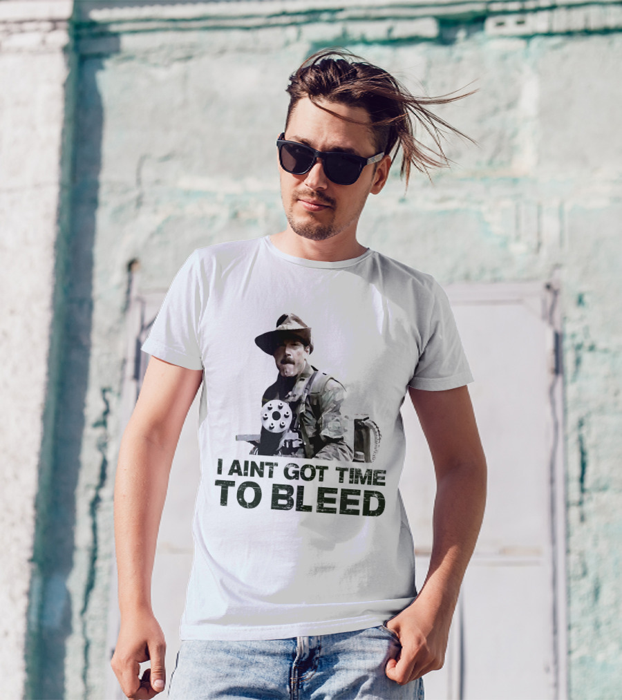 Predator I Ain't Got Time To Bleed Soldier With Gatling Gun T-Shirt