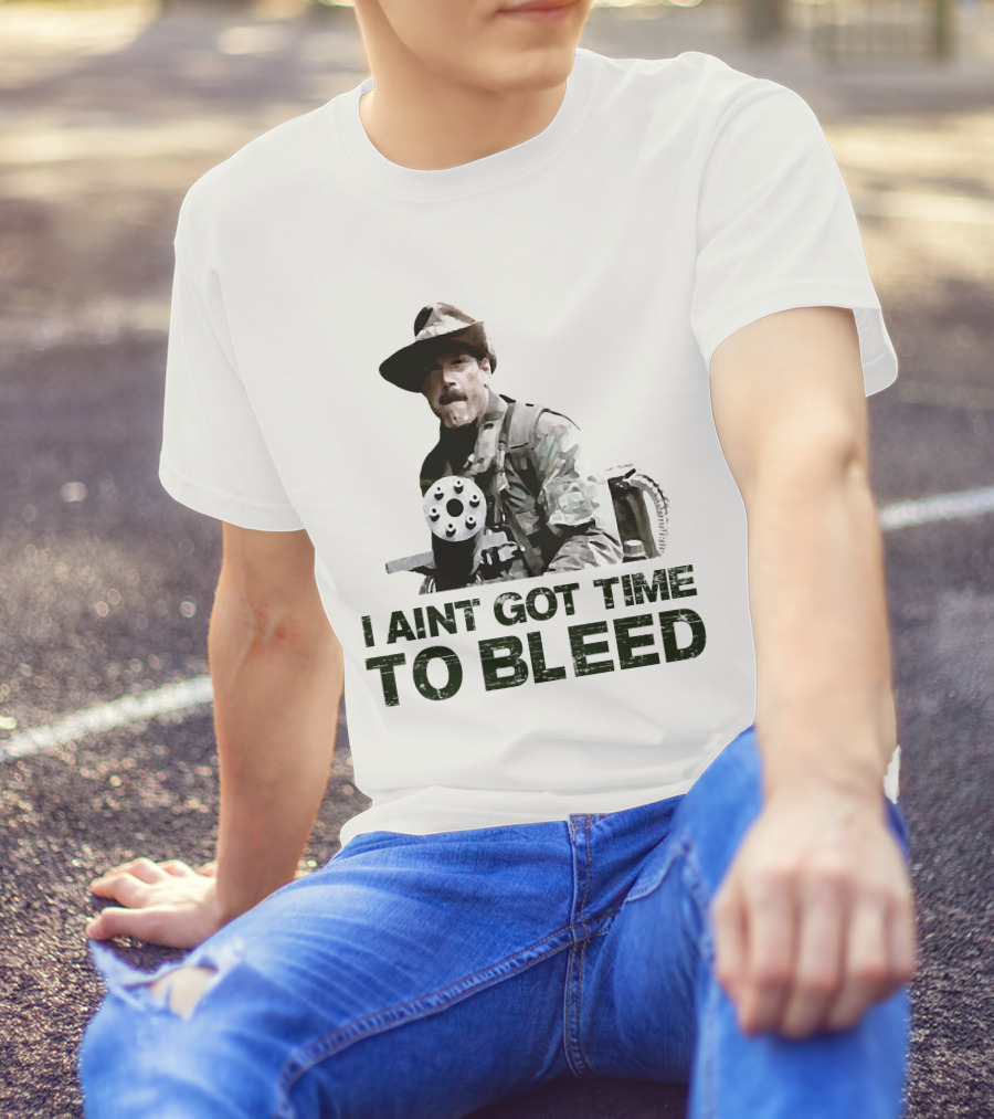 Predator I Ain't Got Time To Bleed Soldier With Gatling Gun T-Shirt