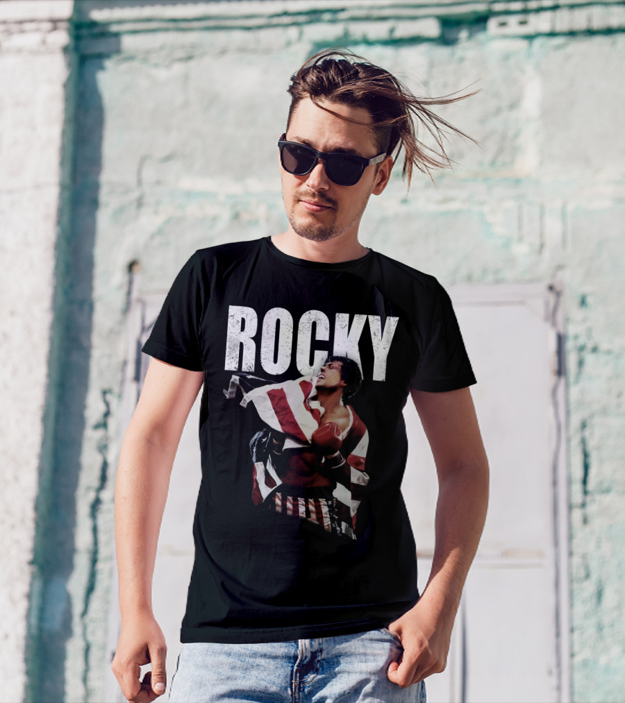 Rocky American Flag Victory Pose T-Shirt