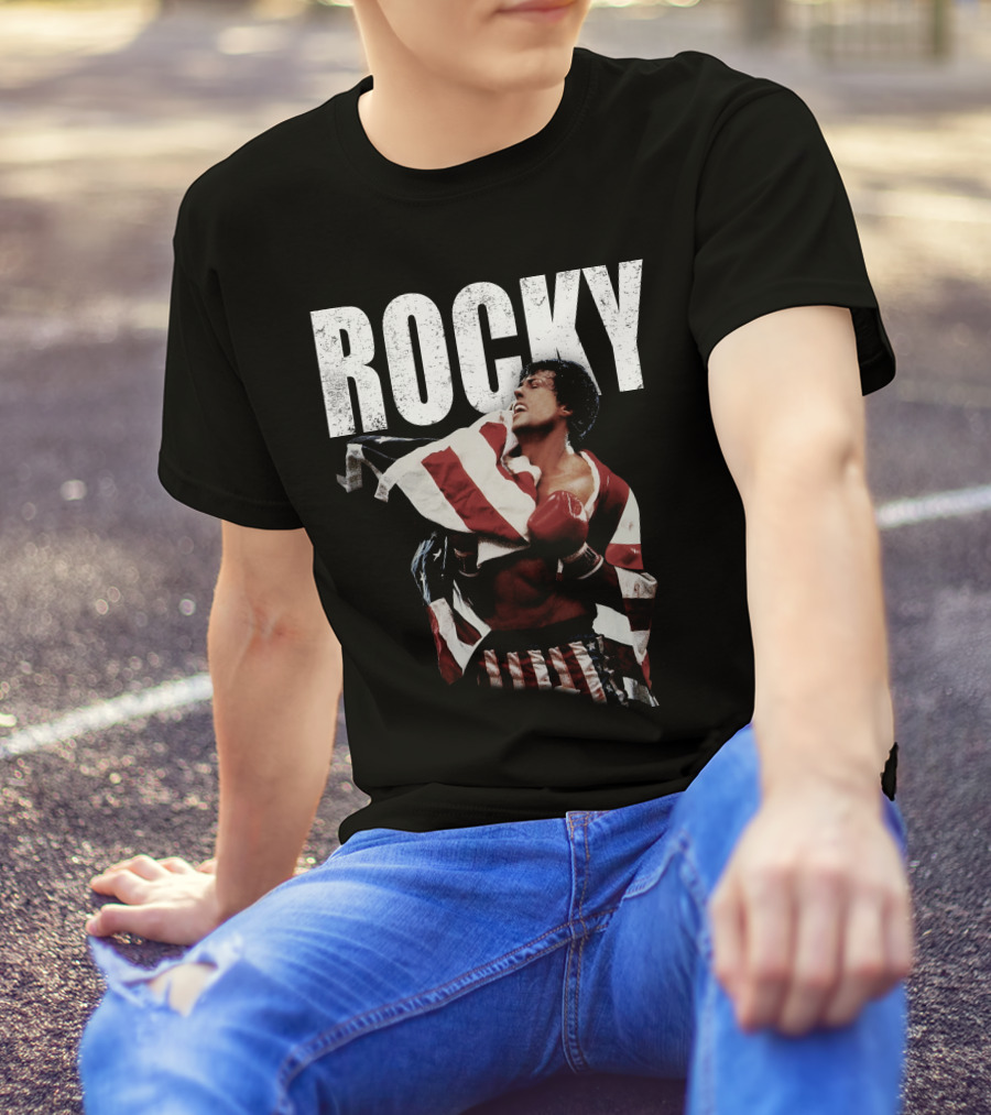 Rocky American Flag Victory Pose T-Shirt