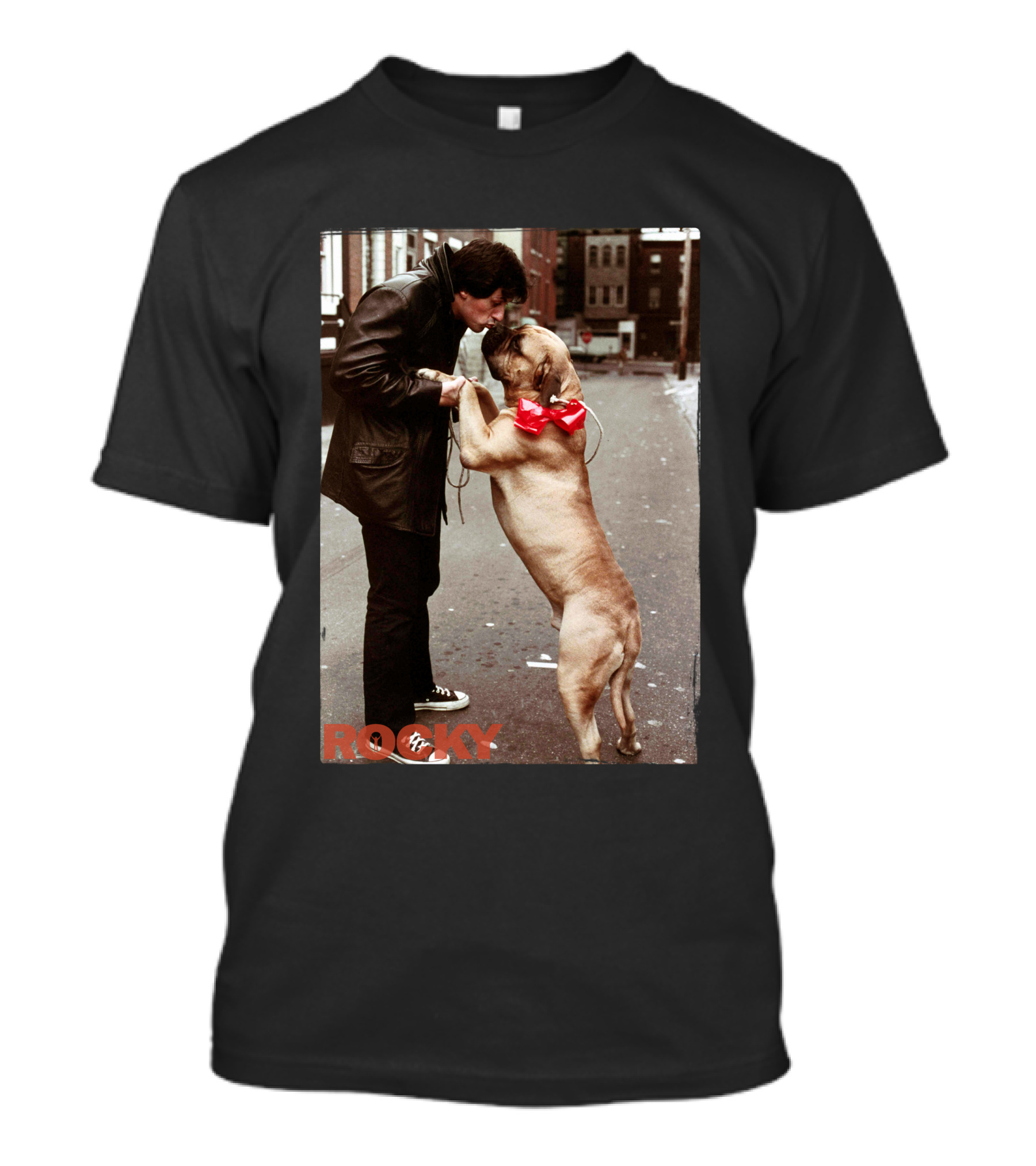 ROCKY Dog Kiss Bow Scene T-Shirt