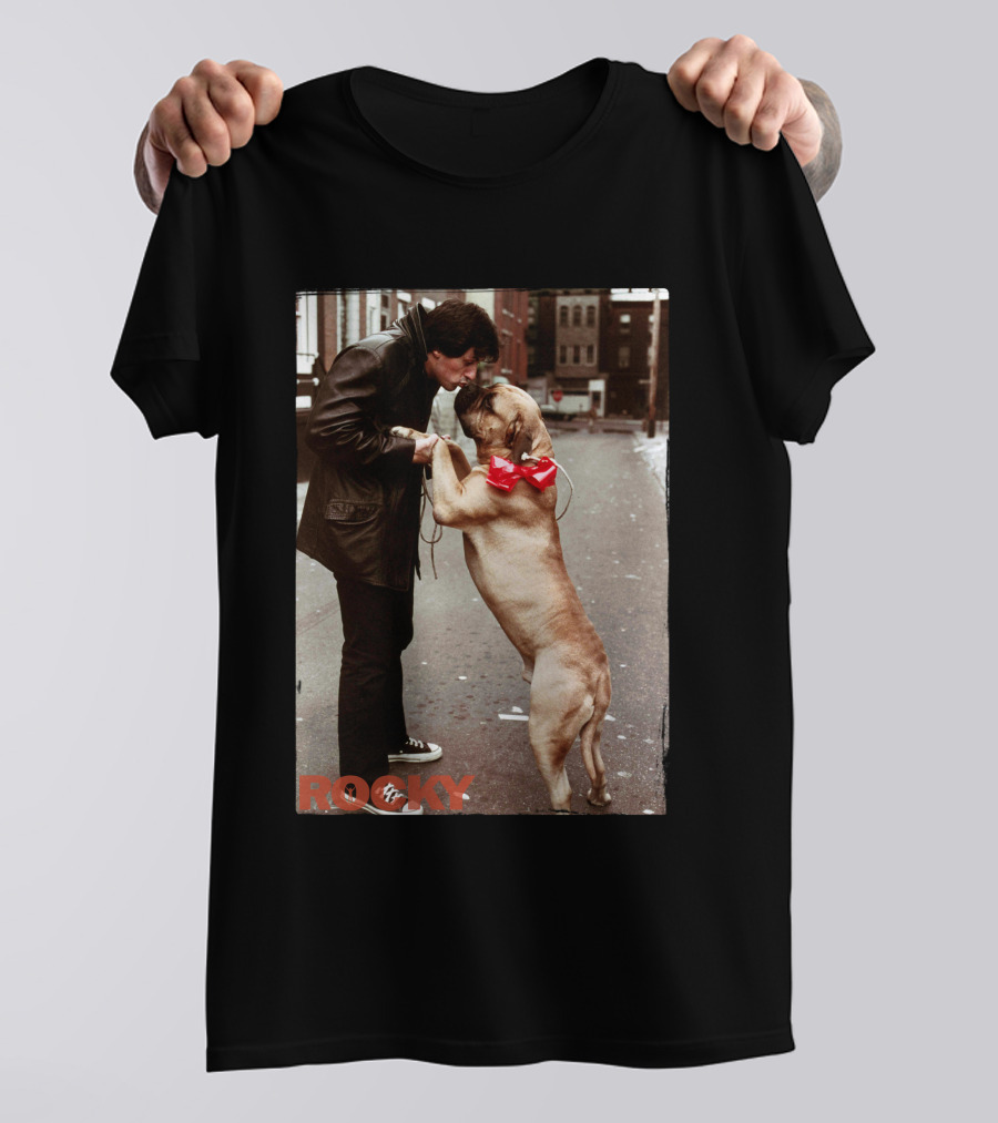 ROCKY Dog Kiss Bow Scene T-Shirt