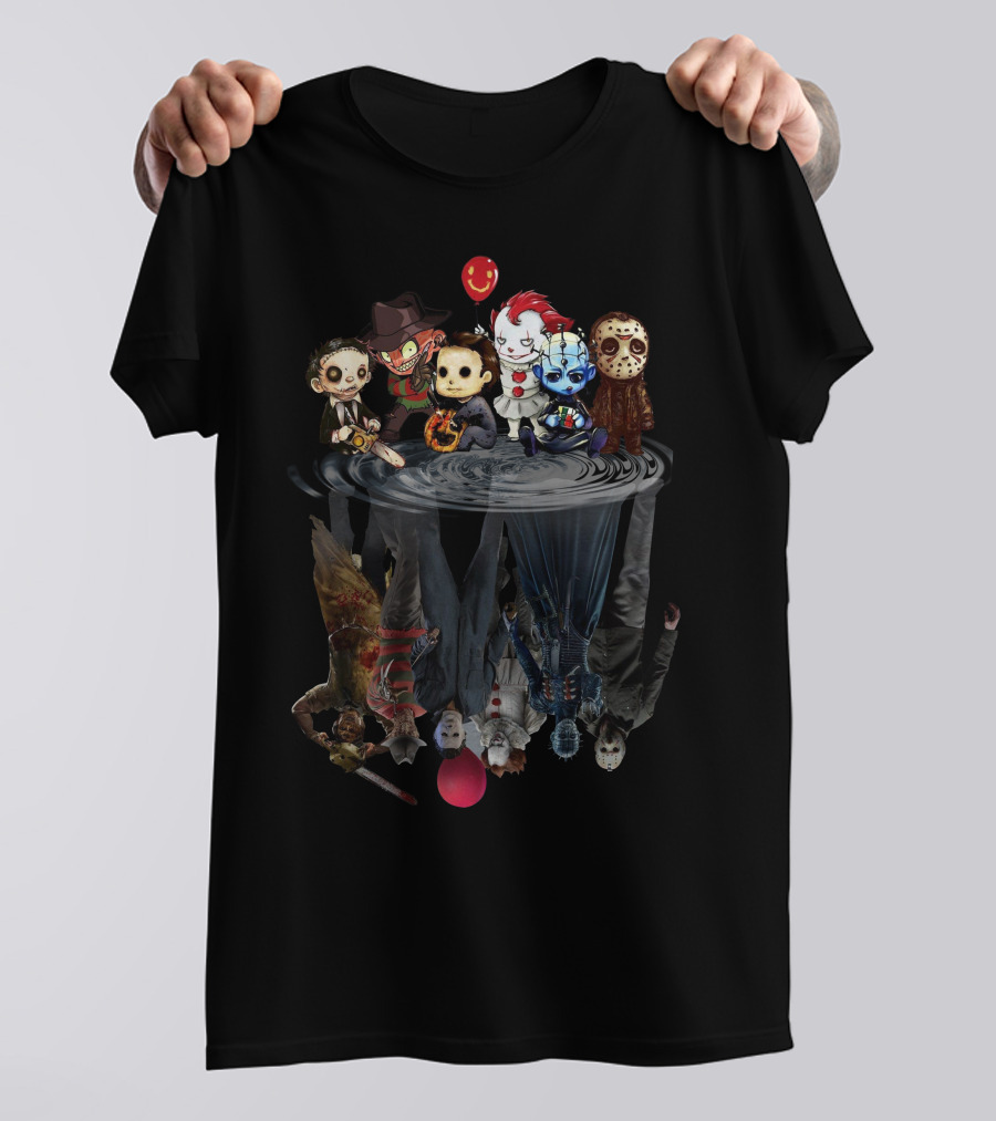 Horror Mashup With Iconic Movie Characters And Reflections T-Shirt