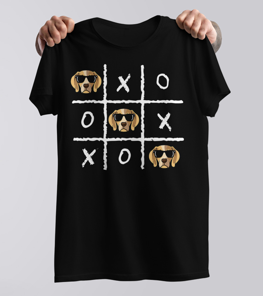 Tic Tac Toe Funny Vintage Nostalgic Beagle Dog Sunglasses T-Shirt