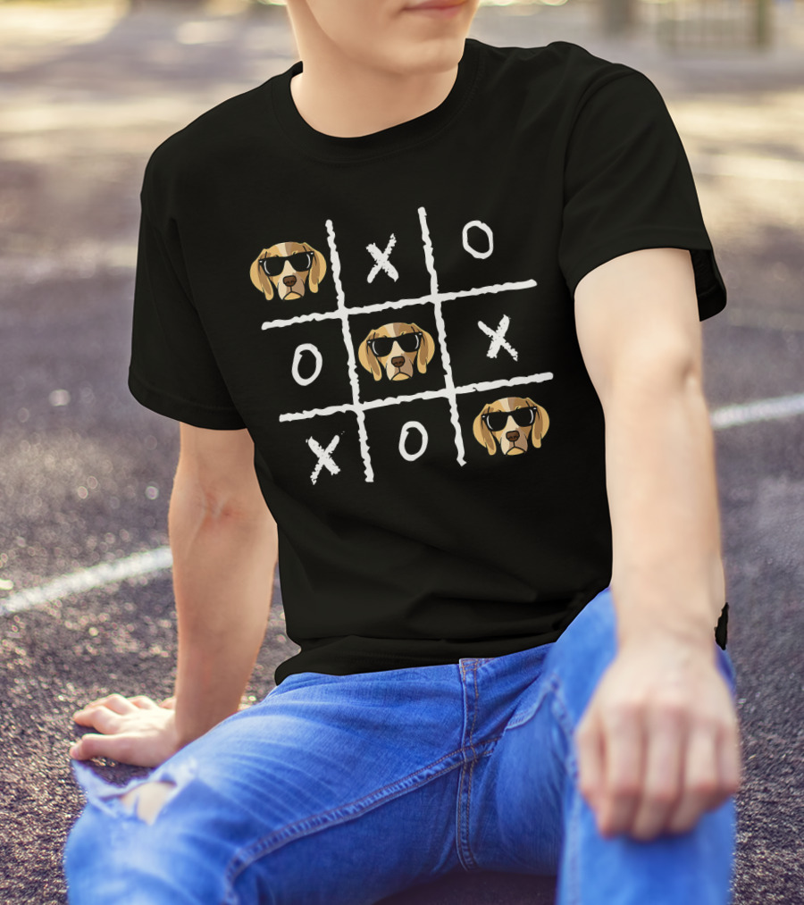 Tic Tac Toe Funny Vintage Nostalgic Beagle Dog Sunglasses T-Shirt