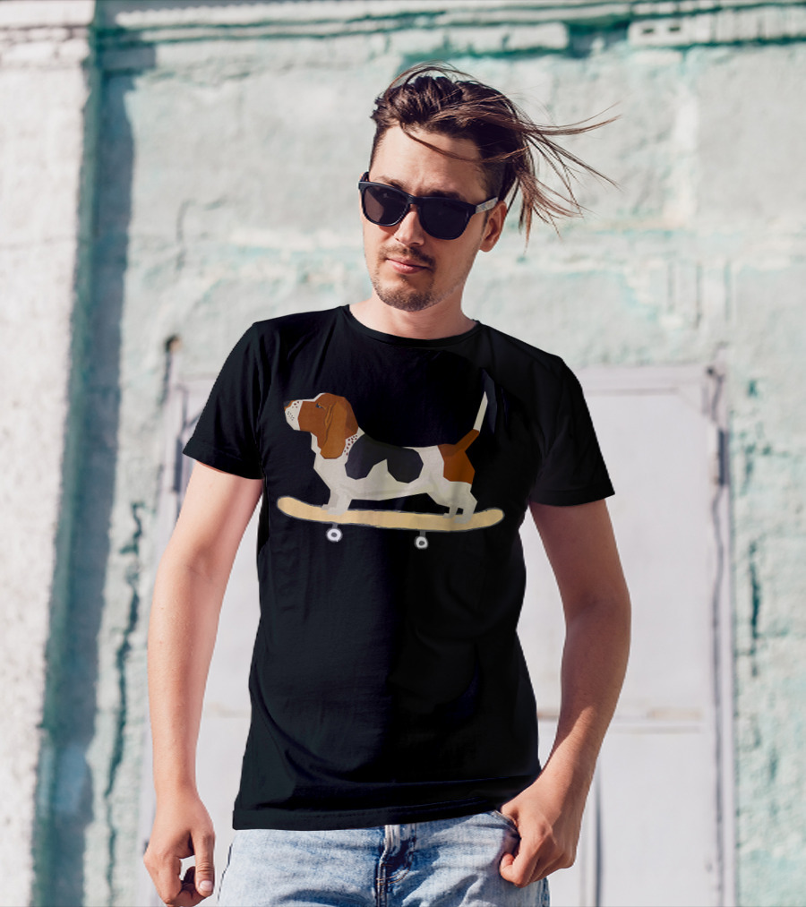 Funny Bassett Hound Skateboarding Adventure T-Shirt