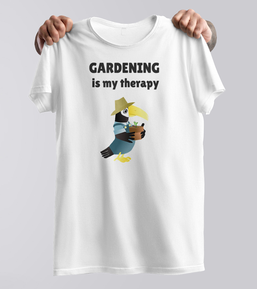 Gardening Is My Therapy Toucan In Hat Holding Plant T-Shirt