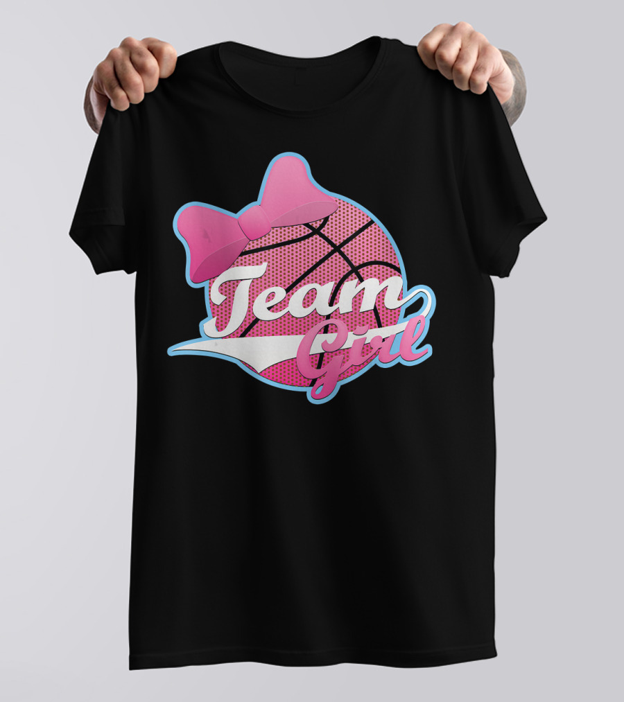 Gender Reveal Party Team Pink Girl Basketball Bow T-Shirt