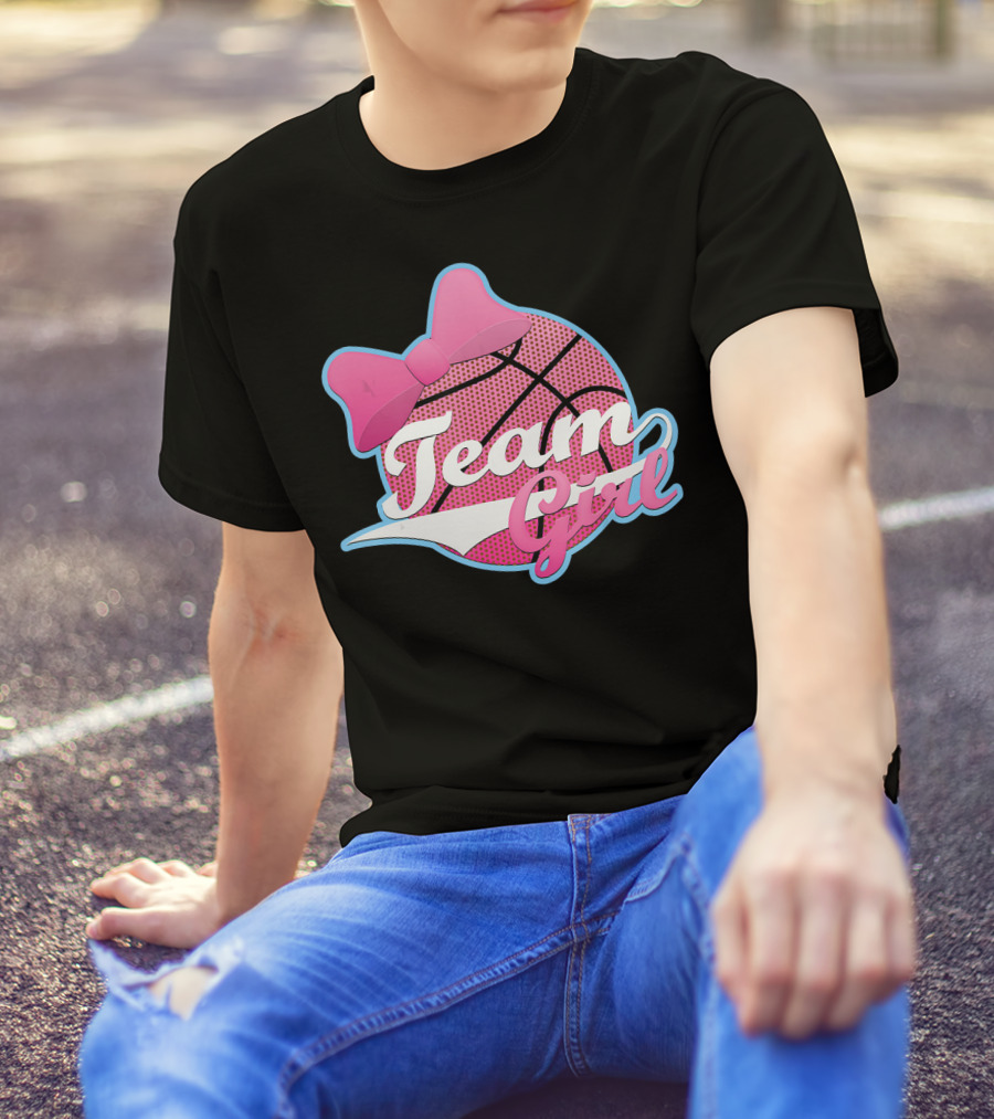 Gender Reveal Party Team Pink Girl Basketball Bow T-Shirt