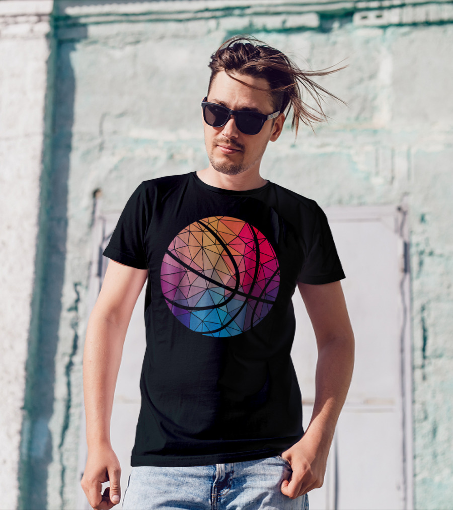 Geometric Cool Rainbow Basketball Shape T-Shirt