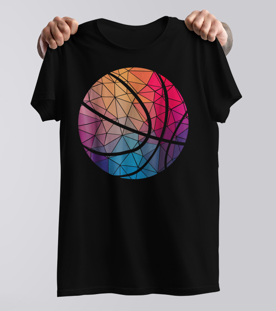 Geometric Cool Rainbow Basketball Shape T-Shirt
