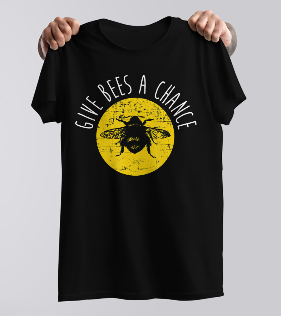 Give Bees A Chance Funny Cute Vegan Yellow Circle Bee T-Shirt