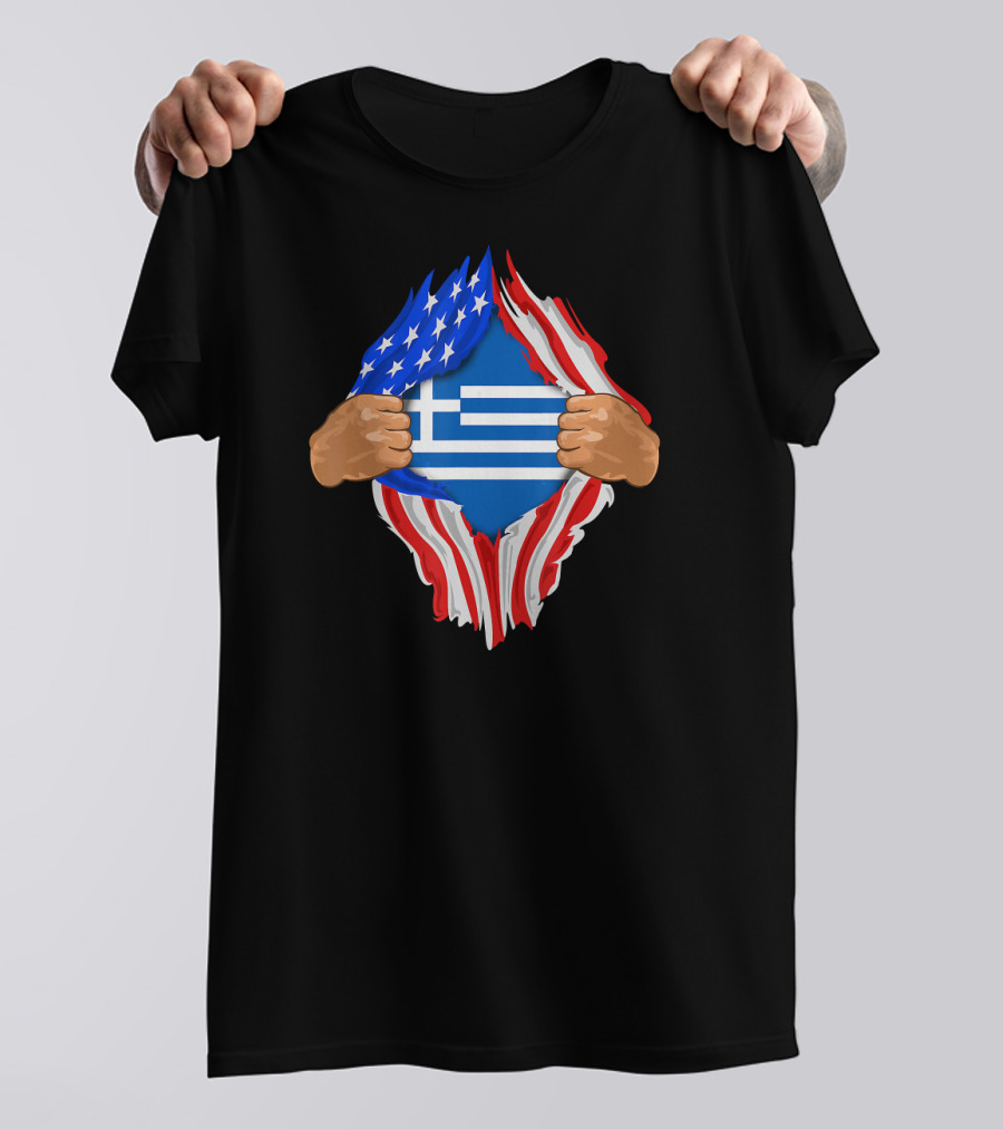 Greek Blood Inside Me Greece With American Flag Reveal T-Shirt