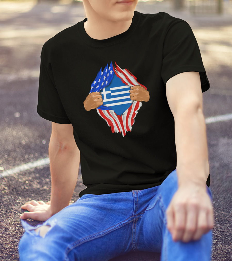 Greek Blood Inside Me Greece With American Flag Reveal T-Shirt