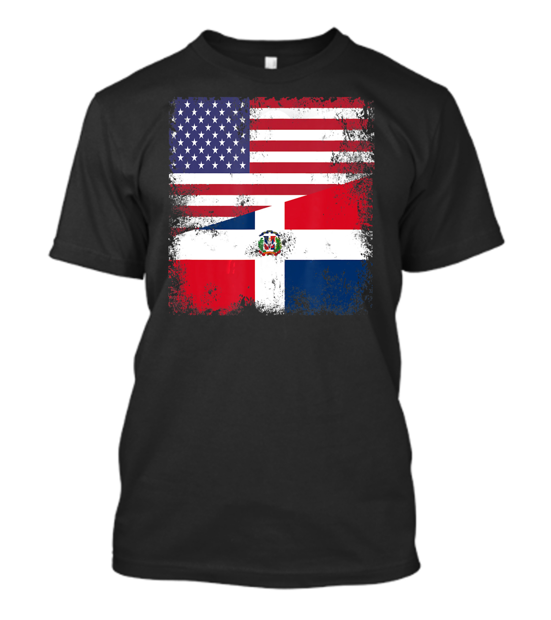 Half Dominican Flag Vintage USA American Dominican Grunge T-Shirt