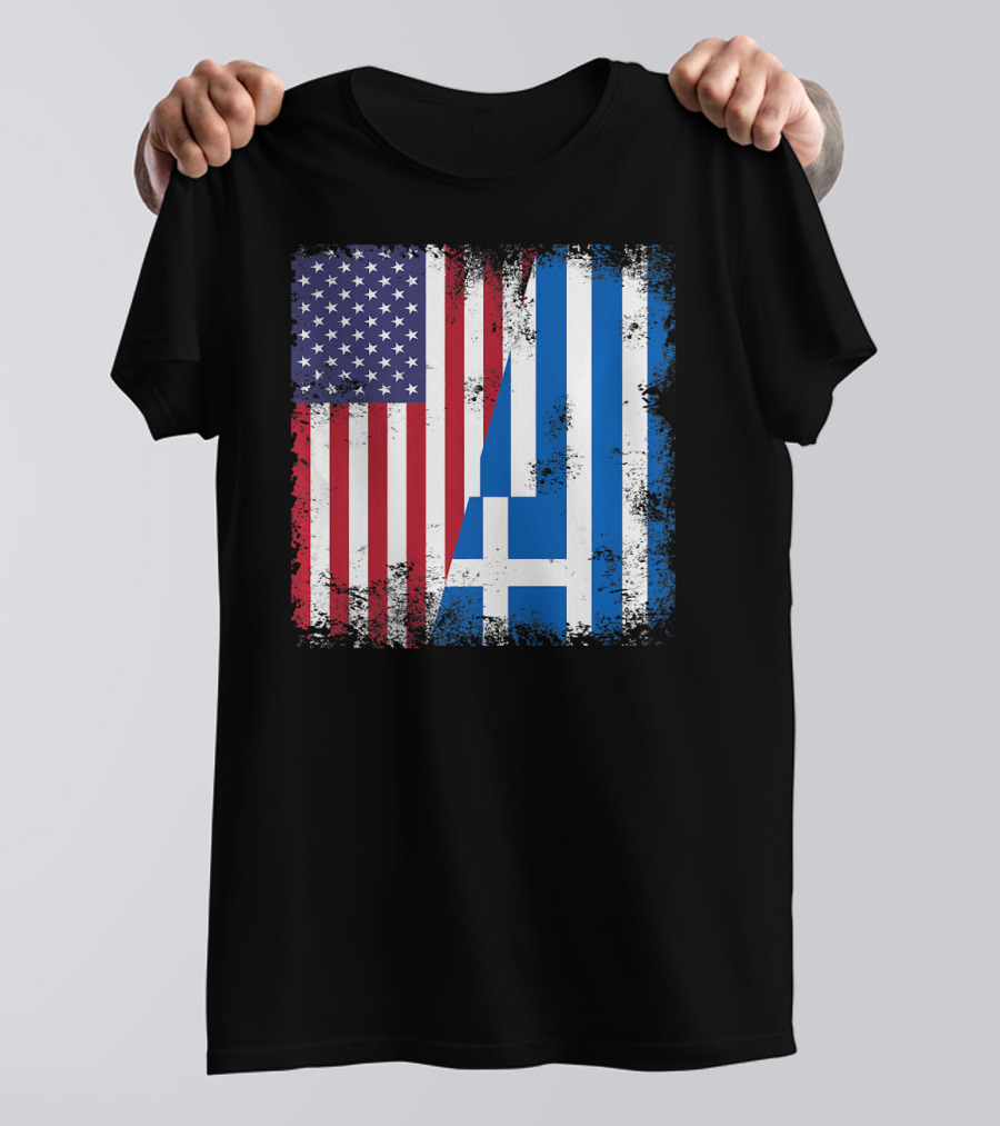 Half Greek Flag Vintage Greece U.S. Split Distressed American Greek Flags T-Shirt