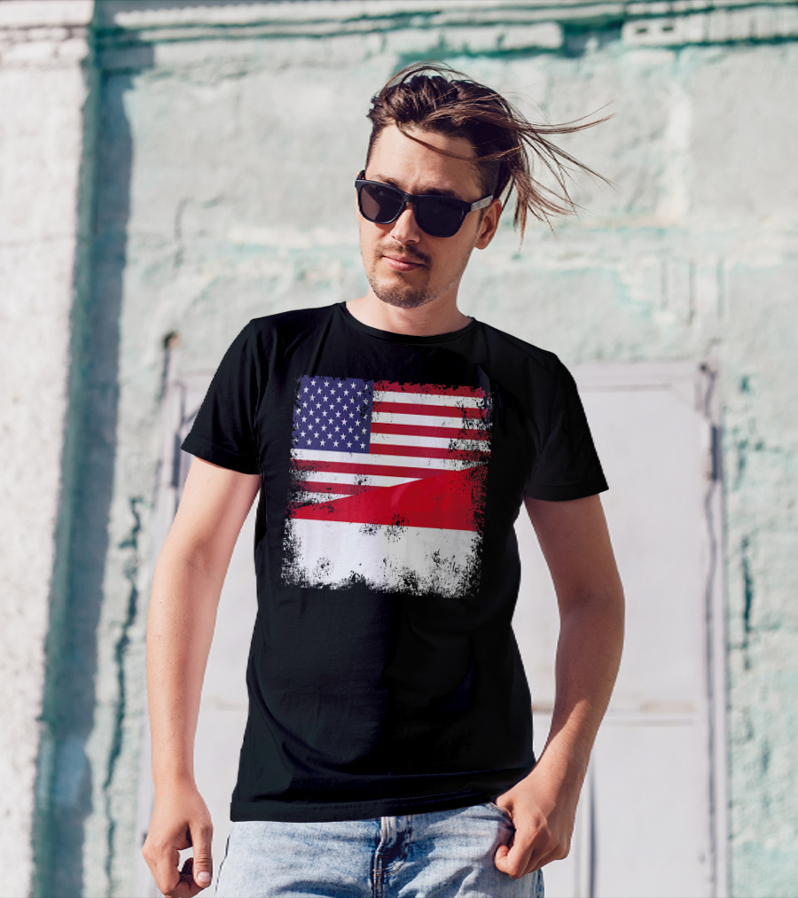 Half Indonesian Half American Flag Vintage Indo USA Fusion T-Shirt