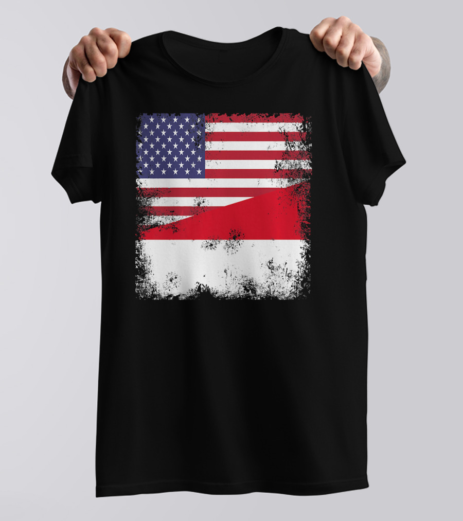 Half Indonesian Half American Flag Vintage Indo USA Fusion T-Shirt