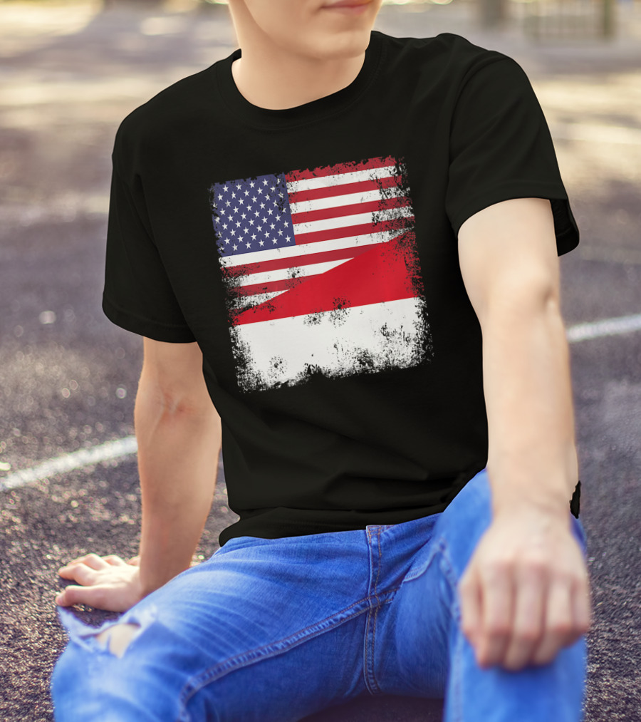 Half Indonesian Half American Flag Vintage Indo USA Fusion T-Shirt