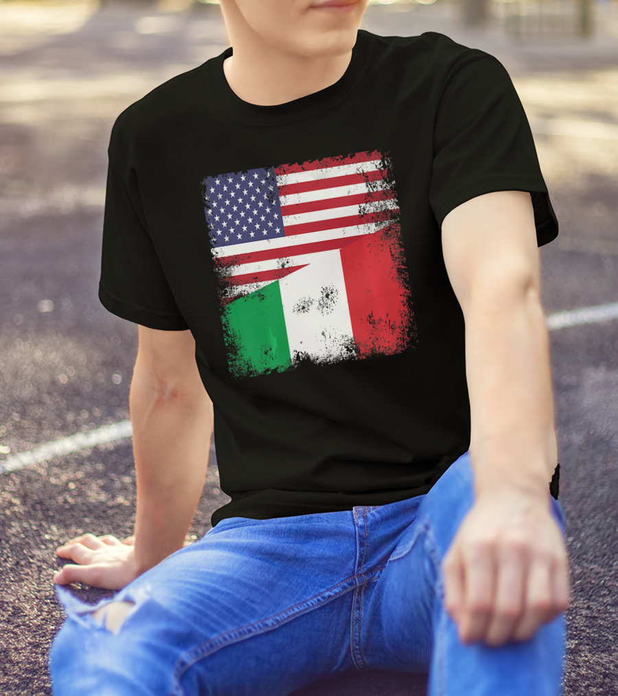 Half Italian Flag Vintage Italy U.S. American Grunge T-Shirt