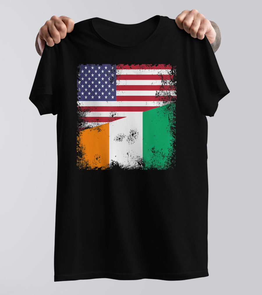 Half Ivorian Flag Vintage Cote D'I With Distressed USA Flag T-Shirt