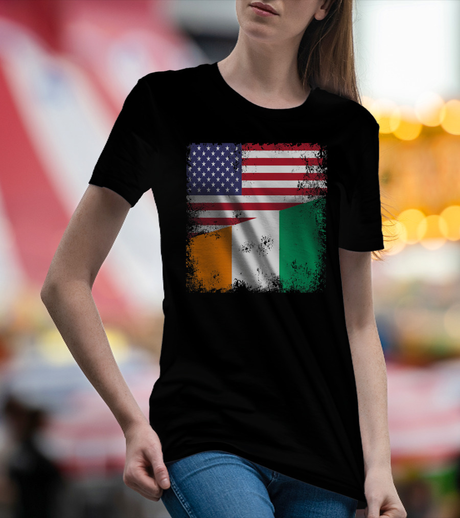 Half Ivorian Flag Vintage Cote D'I With Distressed USA Flag T-Shirt