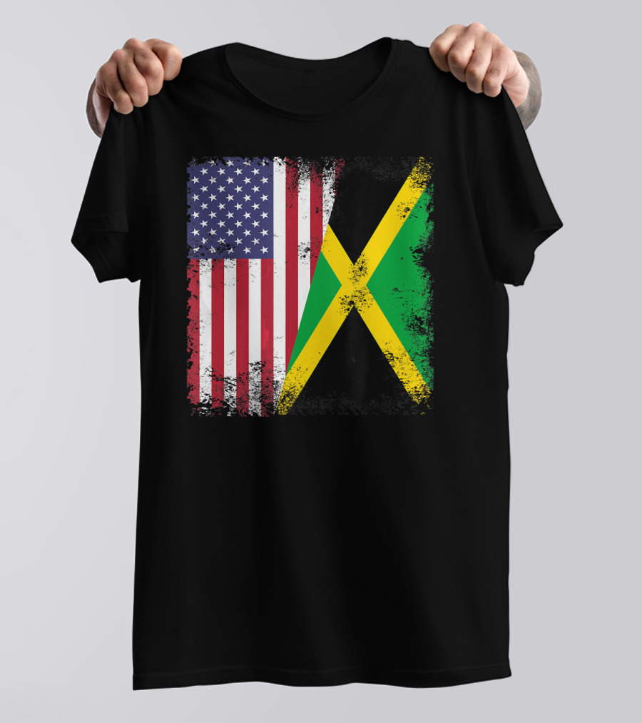 Half Jamaican Flag Vintage Jamaica U.S.A. Flag Overlay T-Shirt