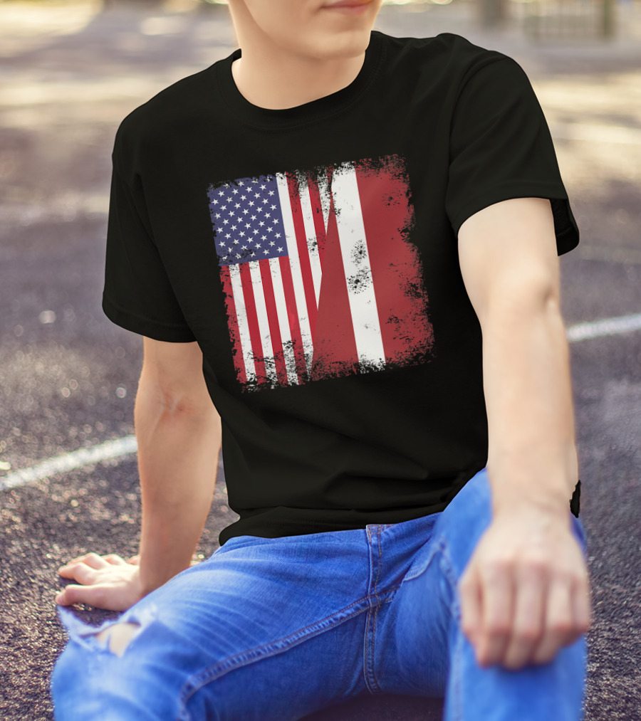 Half Latvian Half American Flag Vintage Latvia U T-Shirt
