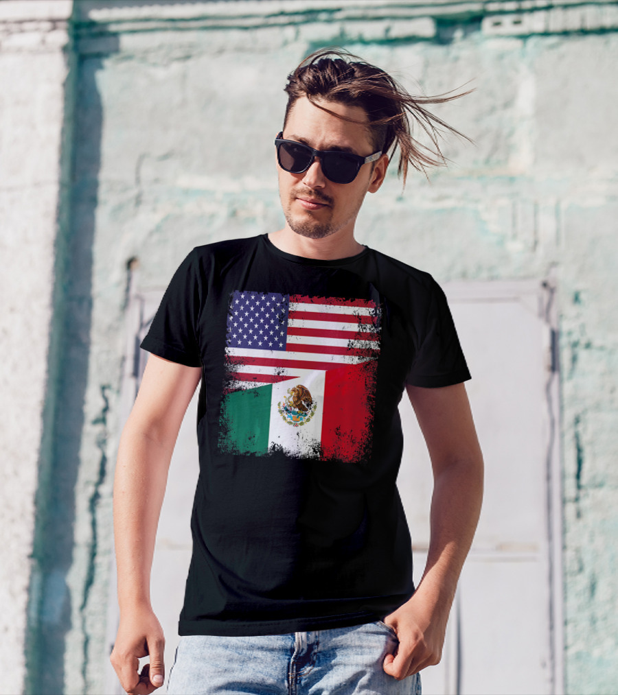 Half Mexican Flag Vintage Mexico U.S. American Flag Dual Heritage T-Shirt