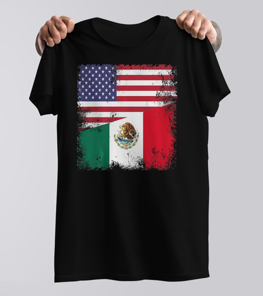 Half Mexican Flag Vintage Mexico U.S. American Flag Dual Heritage T-Shirt