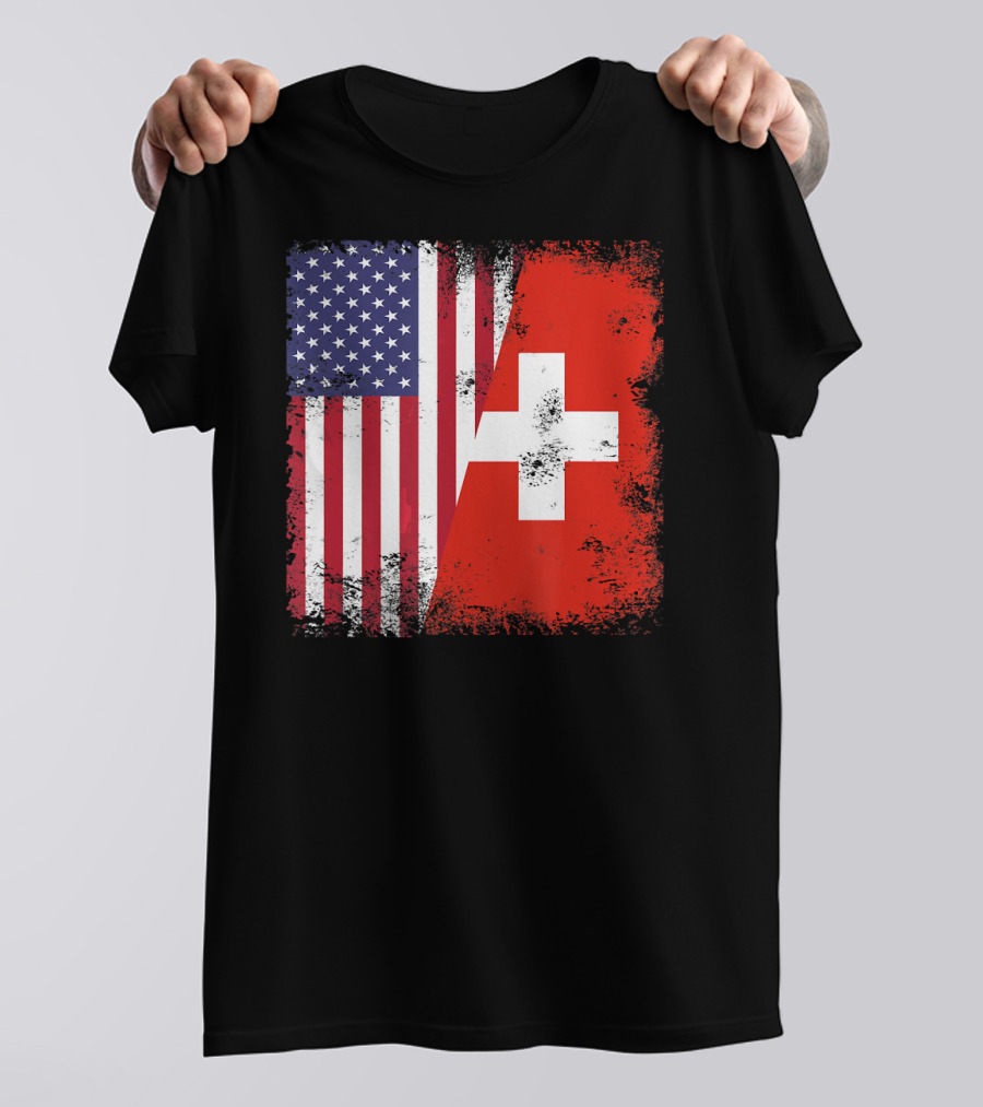 Half Swiss Flag Vintage American Swiss Flag T-Shirt